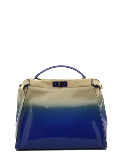 Shop Fendi Beige/blue Leather Handbag