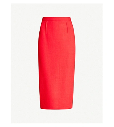 Shop Roland Mouret Arreton High-waist Wool-crepe Pencil Skirt In Bright Red
