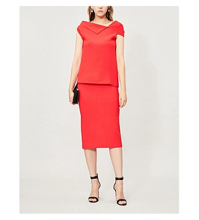 Shop Roland Mouret Arreton High-waist Wool-crepe Pencil Skirt In Bright Red