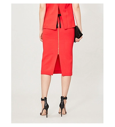 Shop Roland Mouret Arreton High-waist Wool-crepe Pencil Skirt In Bright Red