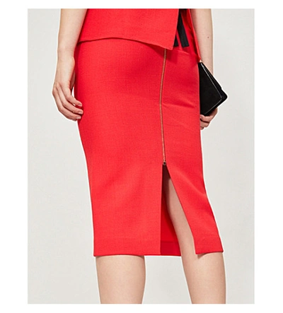 Shop Roland Mouret Arreton High-waist Wool-crepe Pencil Skirt In Bright Red