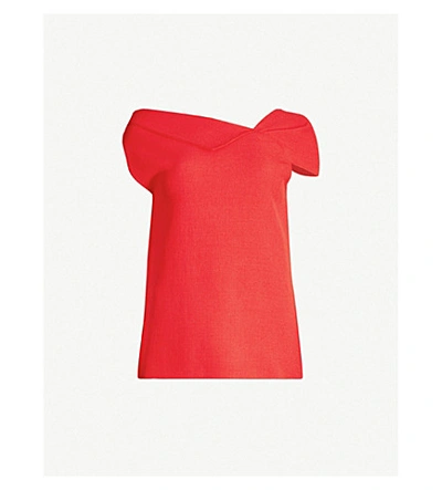 Shop Roland Mouret Raywell Asymmetric Wool-crepe Top In Bright Red