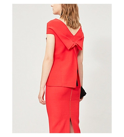 Shop Roland Mouret Raywell Asymmetric Wool-crepe Top In Bright Red
