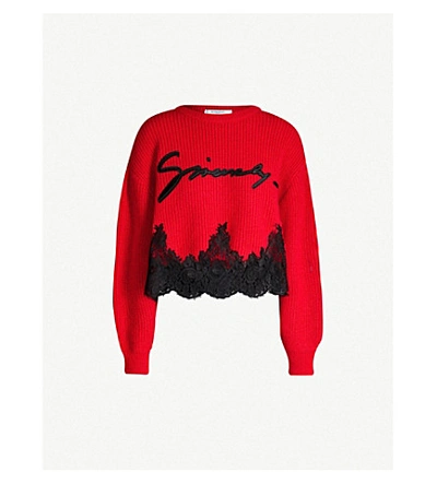 Shop Givenchy Logo-embroidered Cropped Knitted Jumper In Pop Red