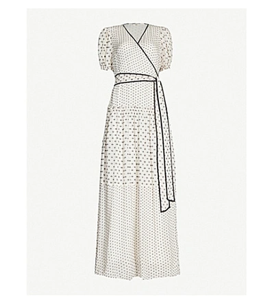 Shop Diane Von Furstenberg Celeste Polka Dot Wrap-front Crepe Midi Dress In Ivory/black