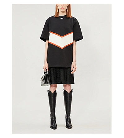 Shop Off-white Chevron-print Cotton-jersey And Satin Dress In Black White