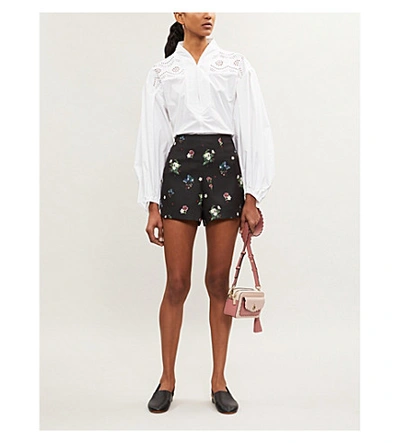 Shop Ted Baker Naomii Floral-print Crepe Shorts In Black