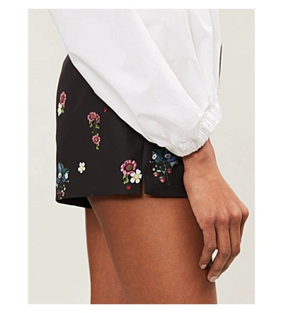 Shop Ted Baker Naomii Floral-print Crepe Shorts In Black