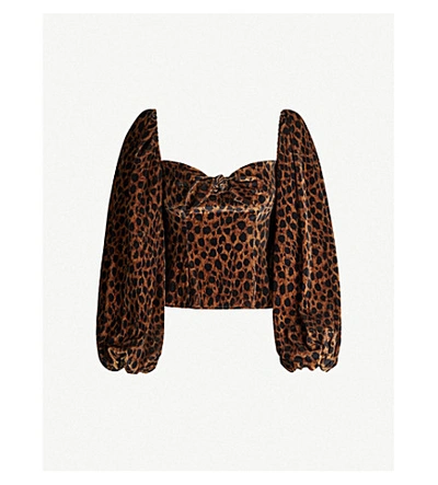 Shop Attico Balloon-sleeve Leopard-print Velvet Top