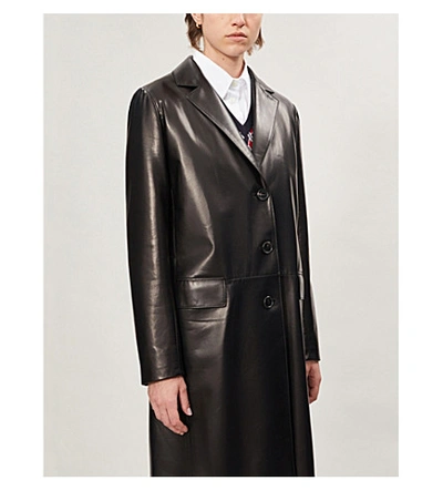 Shop Prada Single-breasted Leather Coat In Nero