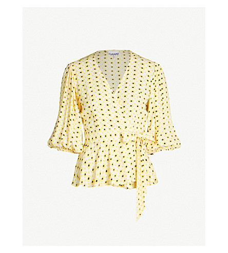 ganni floral wrap top