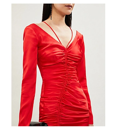 Shop David Koma Ruched Satin Mini Dress In Red