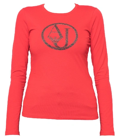 Shop Armani Jeans Red Cotton T-shirt