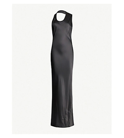 Shop Helmut Lang Asymmetric-neckline Satin Dress In Graphite