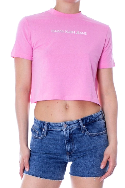 Shop Calvin Klein Jeans Est.1978 Pink Cotton T-shirt