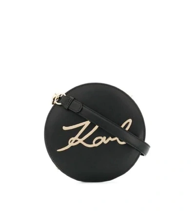 Shop Karl Lagerfeld Black Leather Shoulder Bag