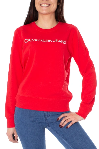 Shop Calvin Klein Jeans Est.1978 Red Cotton Sweatshirt