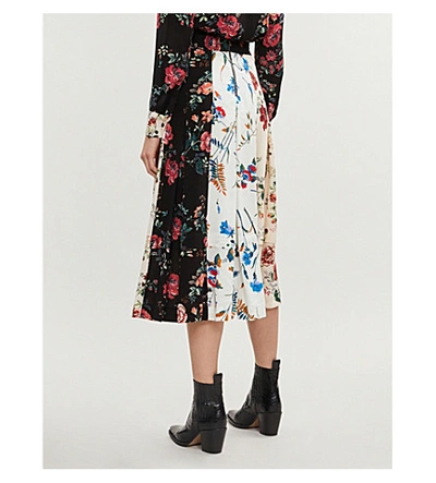 Shop Maje Rose-print Contrast-panel Pleated Midi Skirt