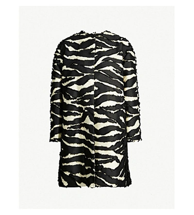 Shop Oscar De La Renta Zebra-striped Woven Coat In Black Ivory