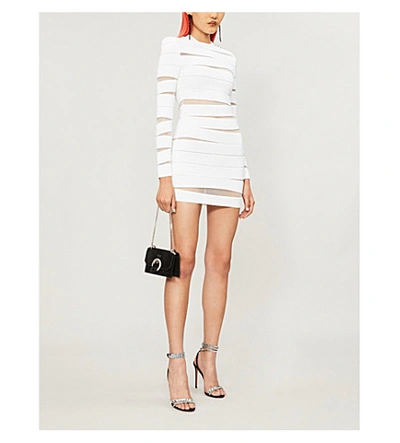 Shop Balmain Sheer-panel Woven Mini Dress In Blanc