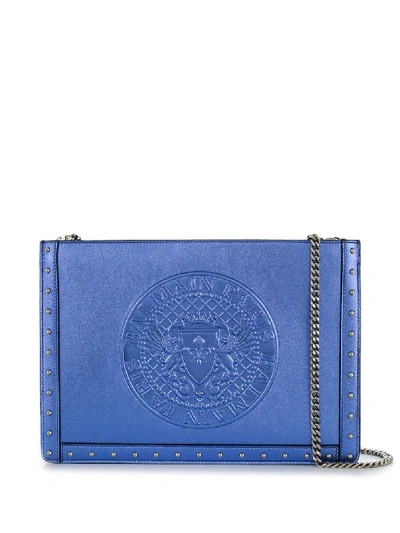 Shop Balmain Blue Leather Clutch