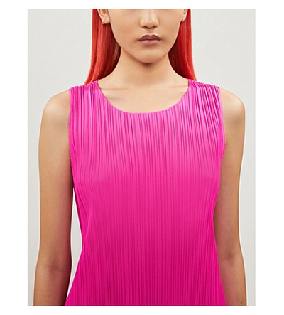 Shop Issey Miyake Sleeveless Satin Pleated Midi Dress In Pink