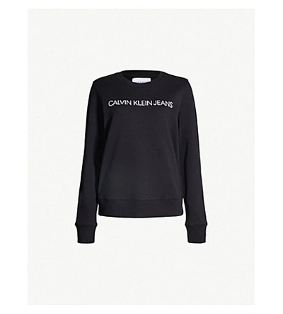 Shop Calvin Klein Logo-print Cotton-jersey Sweatshirt In Ck Black