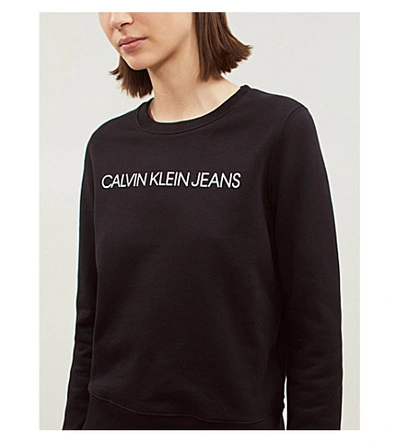 Shop Calvin Klein Logo-print Cotton-jersey Sweatshirt In Ck Black