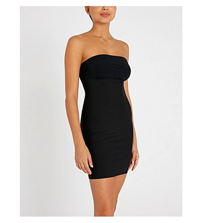 Shop Commando Two-faced Tech Strapless Microfibre Slip Dress In Black