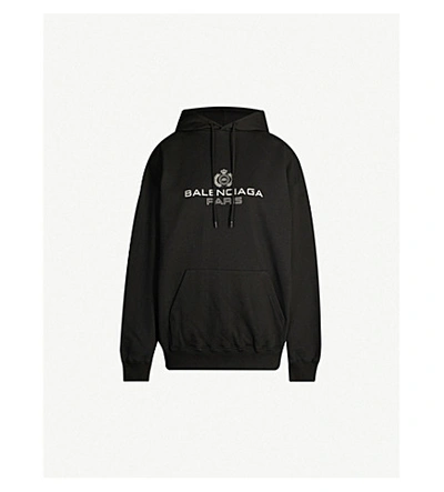 Shop Balenciaga Logo-print Stretch-cotton Hoody In Black