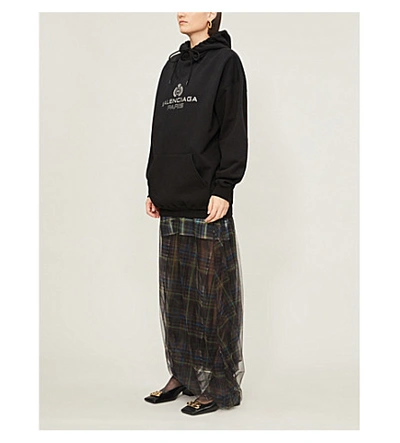 Shop Balenciaga Logo-print Stretch-cotton Hoody In Black