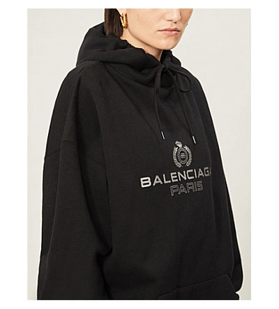 Shop Balenciaga Logo-print Stretch-cotton Hoody In Black