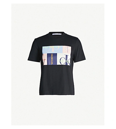 Shop Calvin Klein Graphic-print Round-neck Cotton T-shirt In Ck Black