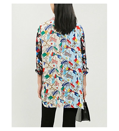 Shop Sandro Louisette Patchwork-print Satin Shirt In Multi Color