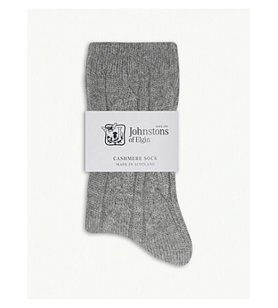 Shop Johnstons Cable-knit Cashmere Socks In Light Grey