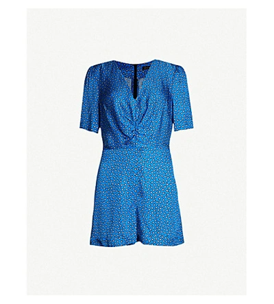 Shop Maje Ilona Paisley-print Satin Playsuit In Blue