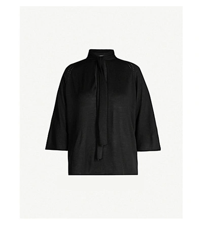 Shop Joseph Silk Merinos Neck-tie Wool And Silk-blend Kaftan In Black