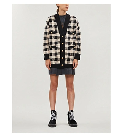 Shop Sandro Oversized Checked Knitted Cardigan In Beige