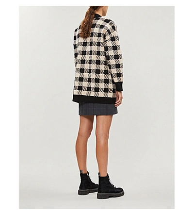 Shop Sandro Oversized Checked Knitted Cardigan In Beige