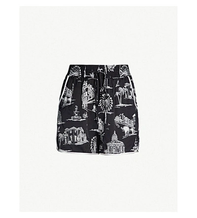 Shop Maje Scenic-print Drawstring-waist Woven Shorts In Black