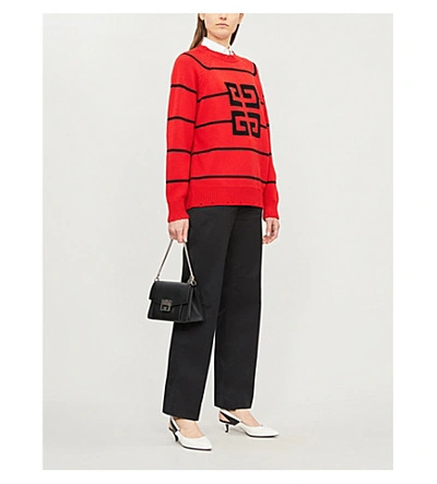 Shop Givenchy High-neck Striped Wool-blend Jumper In Red/black