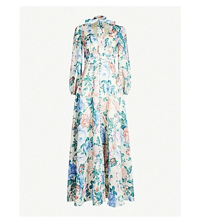 Shop Zimmermann Verity Floral-print Linen Dress In Cream Floral