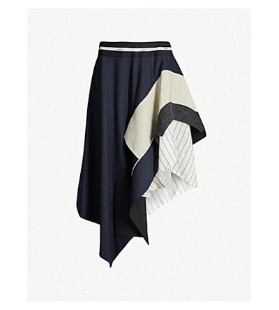 Shop Monse Deconstructed Wool-blend Skirt In Navy Black