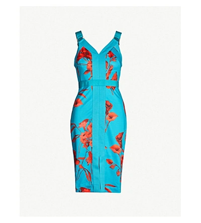 Shop Ted Baker Jordja Fantasia-print Midi Pencil Dress In Turquoise