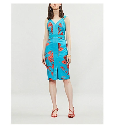 Shop Ted Baker Jordja Fantasia-print Midi Pencil Dress In Turquoise