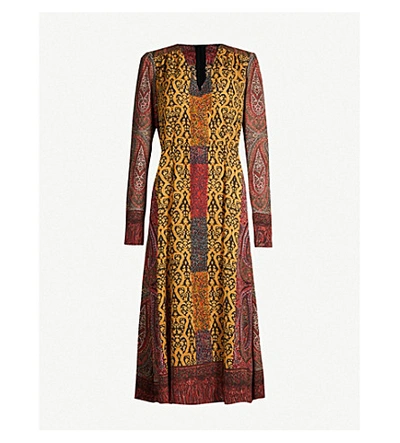 Shop Etro Abito Abstract-pattern V-neck Stretch-crepe Dress In Bruciato