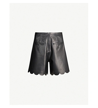 Shop Red Valentino Scallop-trimmed High-waisted Leather Shorts In Nero