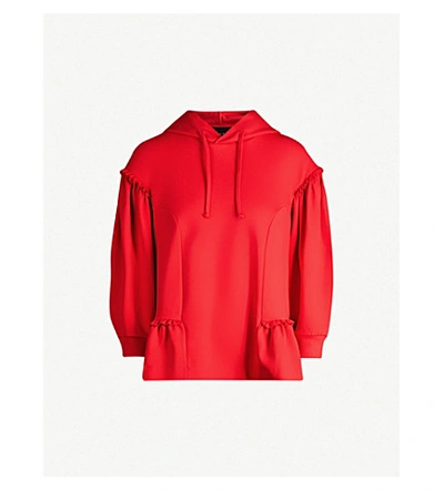 Shop Simone Rocha Frilled-trim Stretch-jersey Hoody In Red