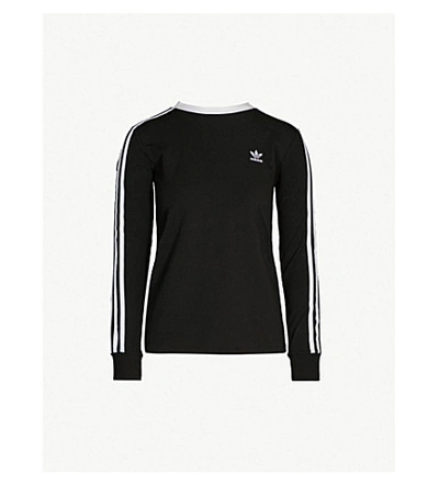 Shop Adidas Originals 3-stripes Embroidered-logo Cotton-jersey Top In Black
