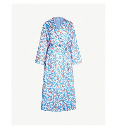 Shop Yolke Floral Print Cotton Dressing Gown In Nectarine Floral